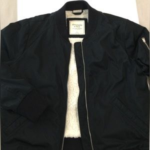 Abercrombie & Fitch - Navy Bomber Sherpa Lined Jacket, Size Large